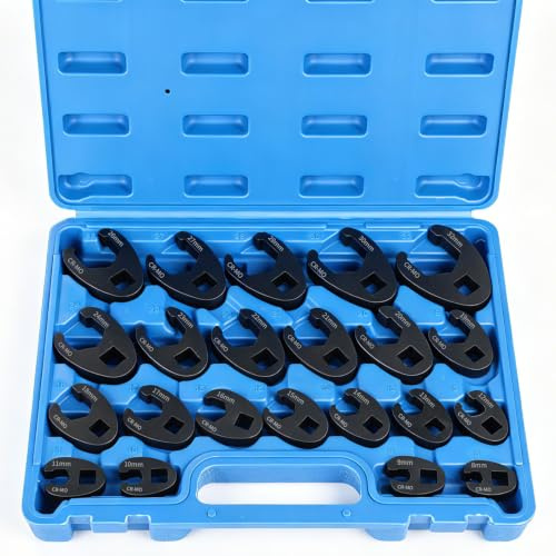SWAWIS Juego de 22 Piezas Juego de Llaves de Pata de Gallo Accionamiento Cuadrado Externo 3/8 y 1/2 Pulgada Juego de Llaves Fijas 8-32mm Llaves Combinadas Crowfoot para Reparación Auto Freno