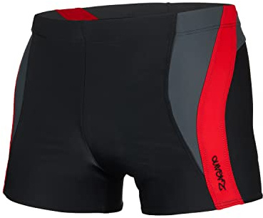 ZAGANO Costume da Bagno da Uomo Estremamente Resistente, Aderente, Made in EU, Comodi Pantaloni da Nuoto, Pantaloncini Aderenti, 2376, Nero/Rosso, XXL