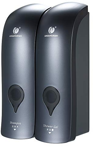 Decdeal 300 ML x2 Manuel Distributeur de Savon, Chuangdian Bain Douche Gel Shampooing Liquide Désinfectant Distributeur de Distributeur, sans perçage Gris