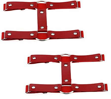 alisikee Lot de 2 Harnais de Jambe en Cuir élastique réglable 2 rangées Style Punk pour Femme - Rouge - Taille M