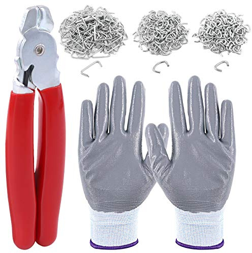 Rustark Set di pinze dritte per anelli di maiale con 360 anelli di maiale zincati, 3/8, 3/4, 1/2, kit di installazione per tappezzeria per recinzioni, insaccamenti, ringhiere, involucri per