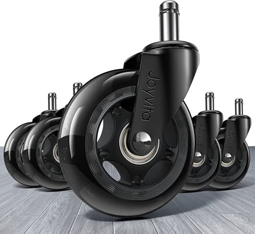 Joyvita Ruedas para Sillas de Oficina 11x22 mm (5 Piezas), para Muebles Ruedas Giratorias Silenciosas de Repuesto Universales 75mm (3'') - MAX 250kg, Policarbonato (PC), negro
