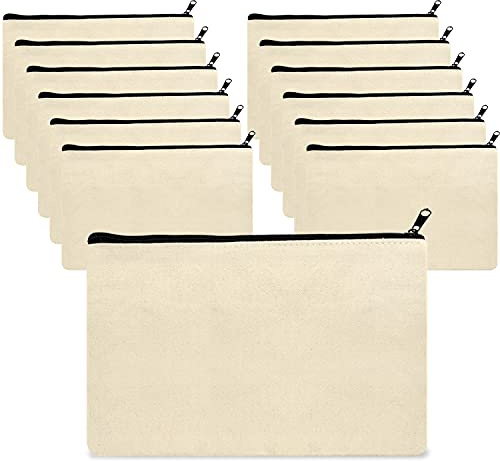 JinPhon Lot de 12 Trousses Tissu Trousse Personnalisable Trousse Toile Vierge à Peindre, Pochette Tissu Zip Réutilisable Ideal pour Personnaliser des Cadeaux, Bricoler, Peindre, Décorer