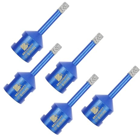 Punta per Trapano Diamantata 6mm- BRSCHNITT Vacuum Brasato Foretto Diamantato con Filettatura M14 per Porcellana Piastrella Granito Marmo Taglio a Secco （5 pezzi）.
