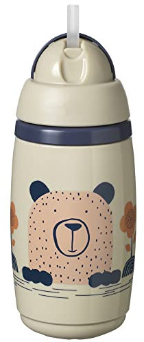 Tommee Tippee Superstar Insulated Straw Cup for Toddlers with INTELLIVALE 100% Leak and Shake-Proof Technology and BACSHIELD Antibacterial Technology, 12+, 266ml, Pack of 1, Warm Grey