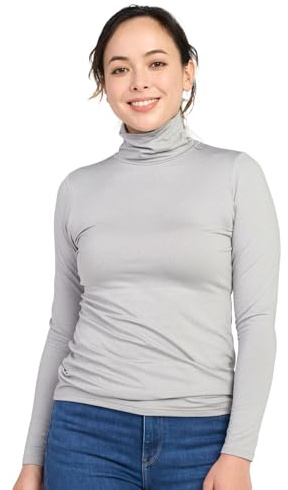 LAPASA Dampolotröja termoundertröja, insida av fleece, termiska underkläder, långärmad termoskjorta, funktionella underkläder, topp (L88 varm/L90 värmare), Ljusgrå (varm), M