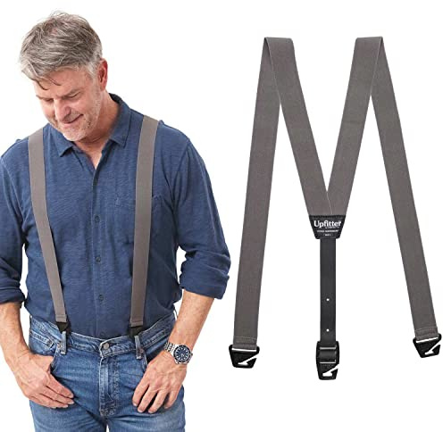 HIKERS - Upfitter Hidden Suspenders for Men Under Clothes - 3 Point Belt Loop Grey 47in - Large