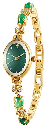 TIME100 Uhr Damen Analog Quarz Armbandhr Elegant Luxuriös Klein Und Fein Vergoldet Edelstahl Jade Armband Armreif Minilistisch Zifferblatt Rosegold