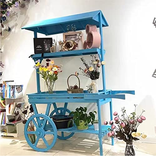 PRUJOY Carro Grande para Flores de 3 Niveles, macetero de Madera Maciza, Soporte para Plantas con Carrito, Estante de exhibición para decoración de jardín (Blue)