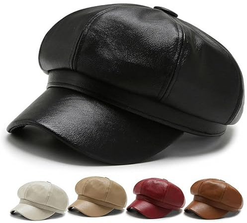 HINGTAT Konstläder Newsboy åttakantiga baskerhattar för kvinnor damer flickor bagare pojke franska kepsar vardaglig klassisk enfärgad konstnär målare keps vintage elegant visir basker höst
