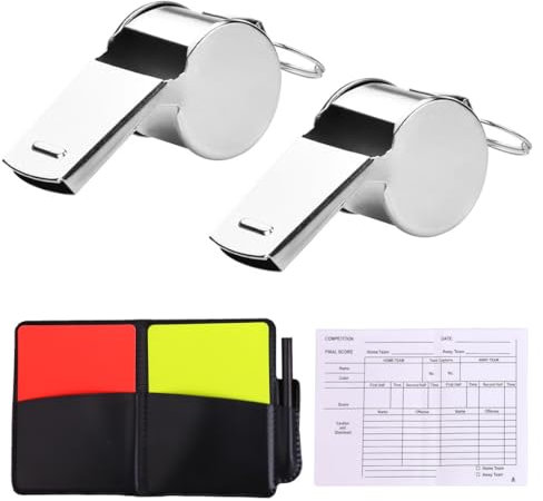 FußBall Schiedsrichter Karten Schiedsrichter Pfeifen Set, mit 2 Metall Schiedsrichter Pfeife mit Rot Gelb Schiedsrichter Karte mit Tasche Punktebuch für FußBallspiel Schulsport,Schiedsrichter Set
