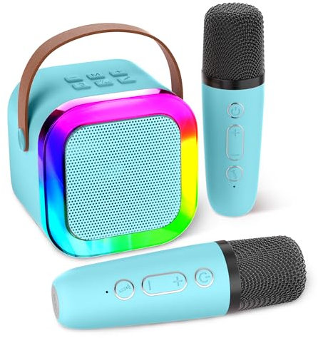 Aplsinvivi Mini macchina per karaoke per bambini e adulti, mini macchina per karaoke con 2 microfoni wireless, giocattoli per bambini, regali di compleanno per ragazze di età 6, 7, 8, 9, 10, 12 anni