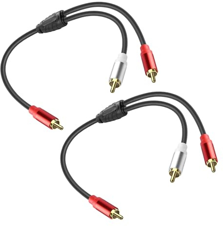 JSADZKJ RCA Y Splitter Cable RCA to 2RCA Stereo Audio Subwoofer Cable Male to Male Splitter Audio Cord for Amplifier Speaker Sound TV A udio Connection Cable 24K Gold Plated