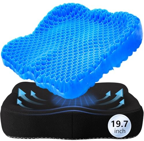 Tsmertor Extra Thicker Gel Seat Cushion for Long Sitting, Pressure Relief Seat Cushion, Chair Cushion for Back Pain, Egg Cushion for Car, Desk Chair Wheelchair Office Chair Blue,50CM