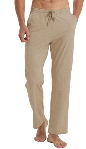 WILLIT Pantalones de chándal para hombre, de algodón, pantalones de yoga, pantalones de chándal abiertos, pantalones deportivos atléticos, lounge para hombre, con bolsillos, Harina de avena, XL