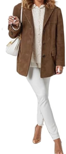 Veste Blazer en Daim pour Femme Veste de Costume Vintage en Daim Col à Revers d'automne Manteaux Streetwear en Faux Daim