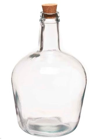 AC - Garrafa de vidrio transparente con tapón, damajuana, botella lisa para almacenar agua, vino, licores, bebidas, 30 x 19 cm, 4 litros
