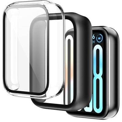 CAUHENYEE Schutzhülle für Xiaomi Smart Band 9 Pro, vollständige Abdeckung, Transparent + Schwarze Schutzhülle, Stoßfest, Kratzfest, 2er-Pack