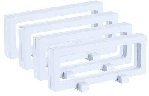 QUARKZMAN 4 stycken 3D flytande displayfodral, 7,1 x 2,8 x 0,8 tums flytande ram display hållare stativ, transparent PE smycke förvaringslåda, vit
