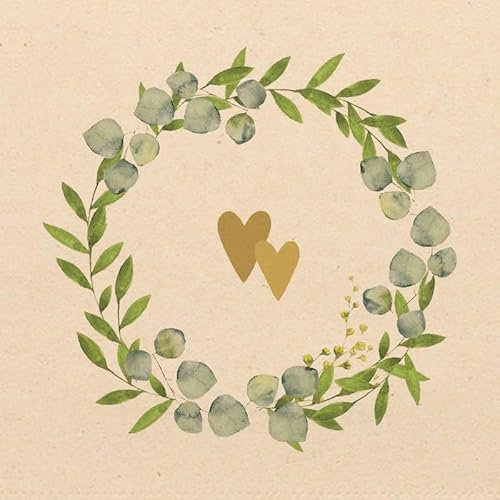 20 Servietten Hochzeit & Liebe Goldene Herzen im Kranz als Tischdeko. Papierservietten mit Motiv. Auch für Decoupage und Serviettentechnik 33x33cm