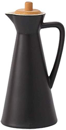 Large capacity Ceramic dispenser bottle of olive oil cruet kitchen porcelain vinegar with bamboo lid Black 800ml