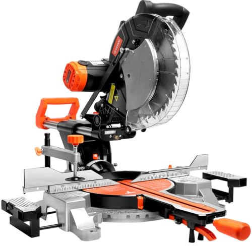 TOYAKI 12-Inch Sliding Compound Dual-Bevel Miter Saw With Laser Guide, LED Light,Extension Table, 15-Amp, 4.13x12.99inch Cutting Capacity, With 40T And 120T TCT Miter Saw Blades