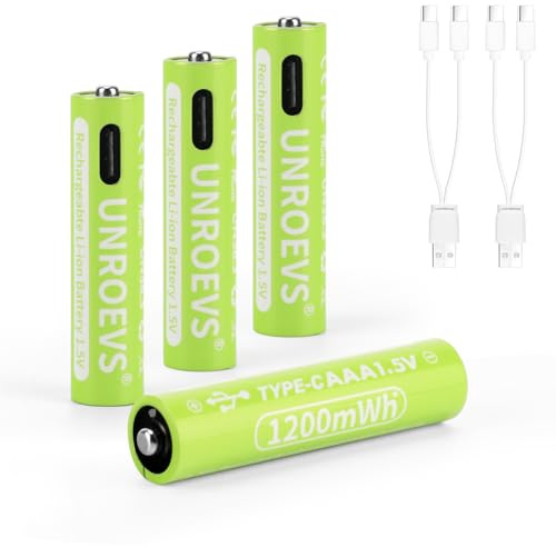 UNROEVS AAA USB-C Rechargeable Batteries,1.5V 1200 mWh,Triple A Rechargeable AAA Lithium Battery,Long Lasting,Fast Charge for Flashlights,Gaming,Toys. (4 Packs)