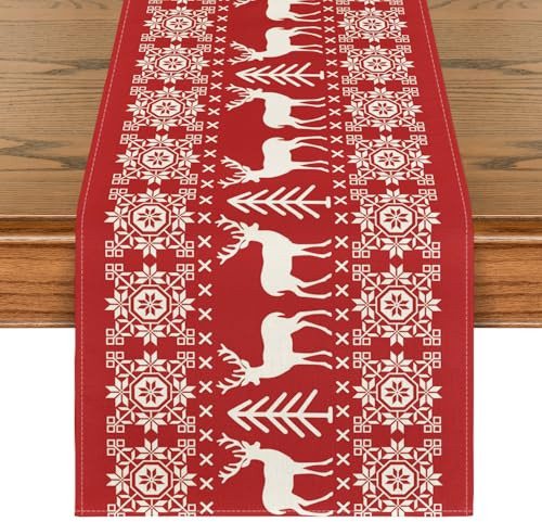 Artoid Mode - Runner natalizio rosso con renna, decorazione da tavolo per la cucina, ideale per l'inverno, Natale, decorazioni per interni, feste, vacanze, 40 x 100 cm
