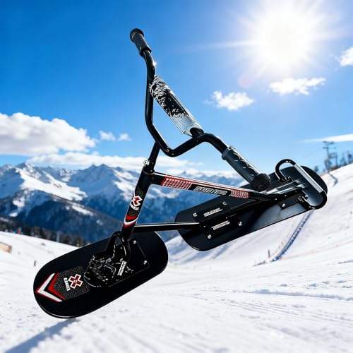 Trottinette des Neiges pour Adultes & Adolescents | Ski Arrière Rotatif 360° | Cadre en Aluminium Renforcé | Luge Tout-Terrain pour Le Hors-Piste, Les Pentes Damées & L'Aventure Neigeuse Black
