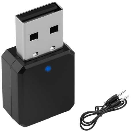 Adaptateur Bluetooth USB 5.1 Voiture AUX/USB Double Sortie Plug and Play Récepteur Bluetooth avec Câble Audio 3,5 mm pour Autoradio Enceinte Haut Parleur Amplificateur, Appel Mains Libres