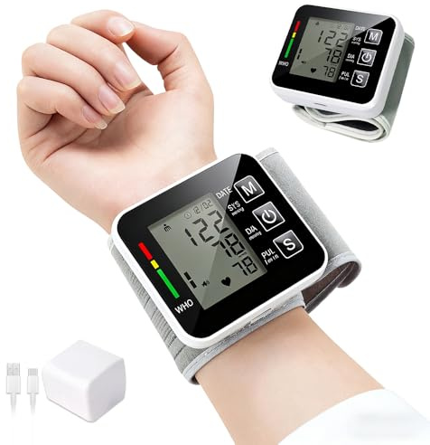 Wrist Blood Pressure Monitor, Digital Blood Pressure Machine with Large LCD Display, Storage Case and Adjustable Cuff, Pulse Heart Rate Tensiometer for Home & Travel Use