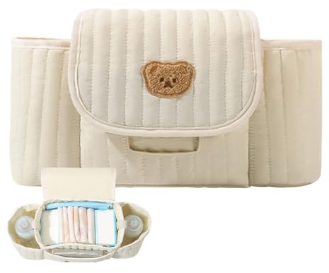 Organiseur de sac de poussette – Organisateur avec ouverture de mouchoirs | Distributeur de mouchoirs avec sangle réglable | Pour couches, gobelets, téléphone, bouteille, collation