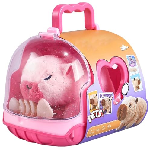 Capibara Toys Animali domestici vivi e in movimento interattivi con suono Capibara di peluche con scatola per il trasporto Animali domestici elettronici ricaricabili per bambini Giocattolo, anima