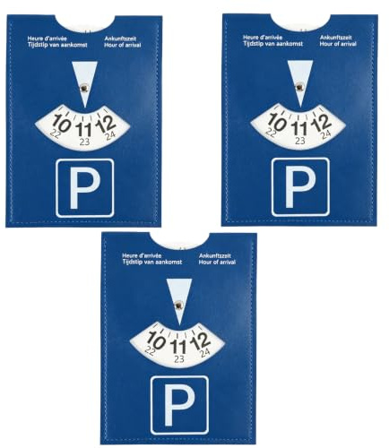 3 PCS Disque Horaire de Stationnement Luxe, Similicuir Bleu Doux au Toucher, 10 x 13,5 cm, Idéal pour Toute l’Europe - Élégance et Durabilité pour Voitures, Motos, Scooters, Camping-Cars, Quads