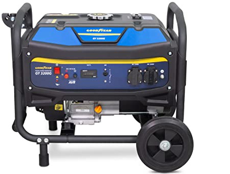 GoodYear - Generador Eléctrico Portátil GY363200 a Gasolina 4T 5,2 kW, 230V, Monofásico, Con AVR, Voltímetro Digital, Arranque Manual, para Casa, Jardín y Emergencias