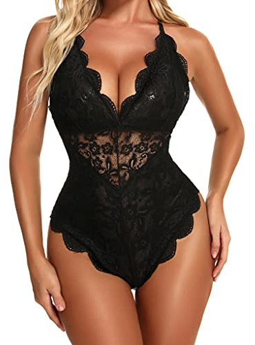 Namifin Women's Sexy Eyelash Lace bodysuit Snap Crotch Teddy Lingerie