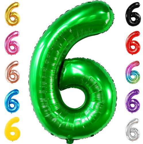 KatchOn, Riesiger dunkelgrüner Luftballon Nummer 6 – 40 Zoll | 6. Geburtstagsballon für Dekorationen zum 6. Geburtstag | 6 Luftballons zum Geburtstag | Sechs Ballonzahlen | 6-Jähriger Ballon für 6-J