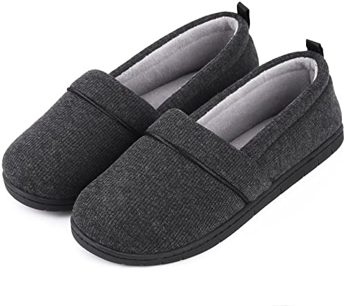 EverFoams Damen Gemütliche Memory Foam Hausschuhe, Leichte Frottee Halbschuhe mit Rutschfester Gummisohle Schwarz,37 EU