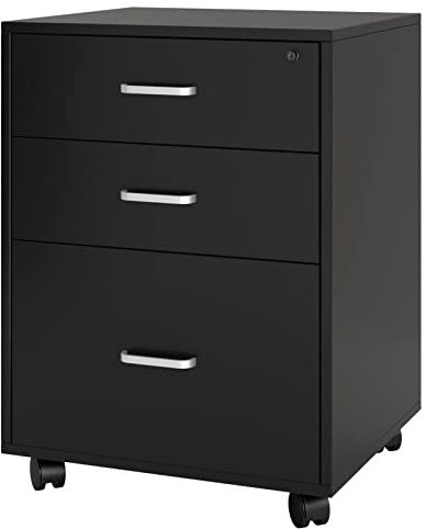 sogesfurniture Rollcontainer, Aktenschrank, Büroschrank, Aufbewahrungsschrank auf Rollen, abschließbar, Beistellschrank mit 3 Schubladen, Mehrzweckschrank für Arbeitszimmer, Büro, Schwarz