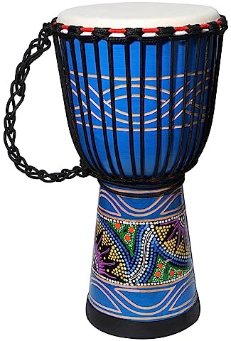 LIEKE Djembe African Drum 10'' x 20'' Mahogany Goatskin Drumhead Hand-painted Pattern Hand Drum for Adults Beginners (Blue)