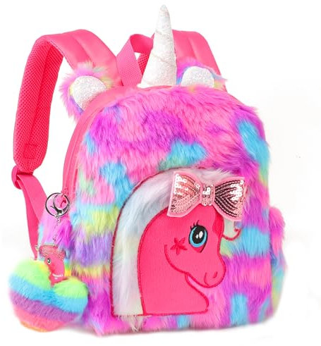 LSSAGOON Einhorn Kindergartenrucksack Mädchen, Plüsch Kinderrucksack, Personalisierter Kawaii Rucksack Kinder Schule, Rucksack Kindergarten für Kindergarten Grundschule, Geschenke für Geburtstag Xmas