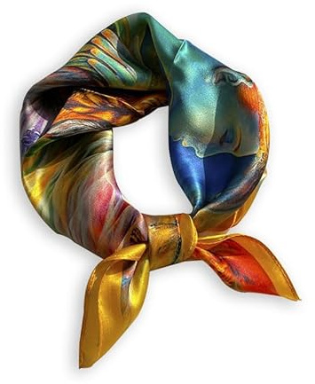 Weximil 100% Mulberry Silk Neck Scarf - 21'' x 21'' Lightweight Neckerchief - Women Men Small Square Digital Printed Scarves Gift Packed 115