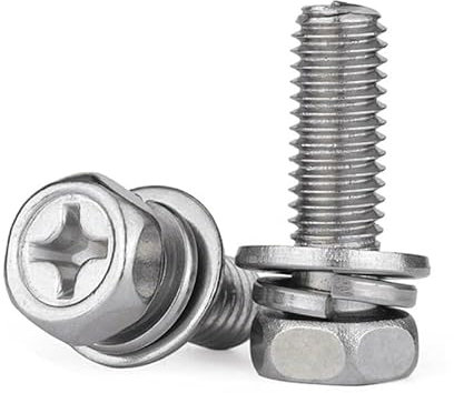 RKODRSMG 2/5/10 pièces M6 M8 M10 Longueur 12-60mm Croix hexagone vis Joint rondelle à Ressort Trois Combinaison Boulon hexagone 304 Acier Inoxydable(50mm,M10 (2Pcs))