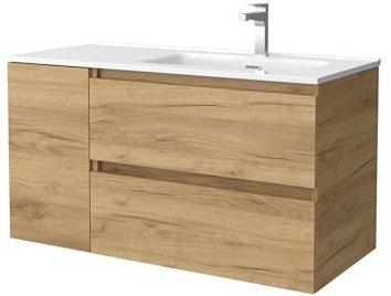 Mueble de Baño Bequia 100cm + Coqueta 1 Puerta Izquierda + Lavabo cerámica | Roble |100x45x56