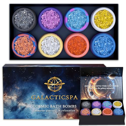 Galacticspa Cosmic Crystal Bath Bombs / 8 x 60g Handmade Bubble Bath Gift Set/Epsom Bath Salt/Vegan & Cruelty-Free/Luxury Spa Gift for Men, Women and Kids