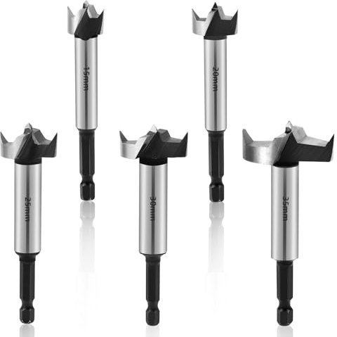 LPZMPZ Forstnerbohrer Set, Holzbohrer Set, 5-tlg Forstnerbohrer 15 20 25 30 35 mm, Forstner Drill Bits, Forstner Bohrer Satz, mit Zentrierspitze, für Hart- & Weichhol (15-35mm)