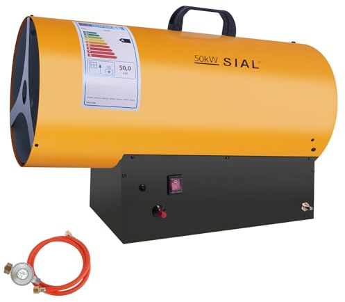 SIAL 171,000 Btu/hr Industrial Gas Fan Heater Portable Workshops Heater Heat Cannon Gas Radiant Heater Hot Air Blower Mechanical Switch Piezo Ignition, Yellow, 50KW
