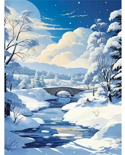 QiHon Malen Nach Zahlen Erwachsene Winterlandschaft, Schnee Malen Nach Zahlen für Anfänger, mit Pinsels und Acrylfarbe Als Geschenke und Heimdekoration, Ohne Rahmen 55x70cm
