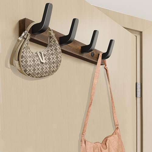 Lxoraziy Percheros Pared Nuez, Perchero de Pared con 4 Ganchos, Perchero Rústico Montado en la Pared para Colgar Mochila, Chaqueta, Sombrero