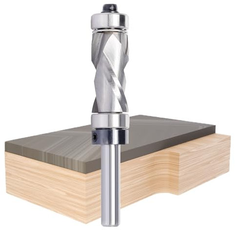 Spiral Flush Trim Router Bits, Compression Cutter, 1/4Diameter, 1-1/8 Cut Length, 1/4 Shank, Solid Carbide Template Router Bit, for Wood Flush Trimming with Double Ball Bearings (Compression Cut)
